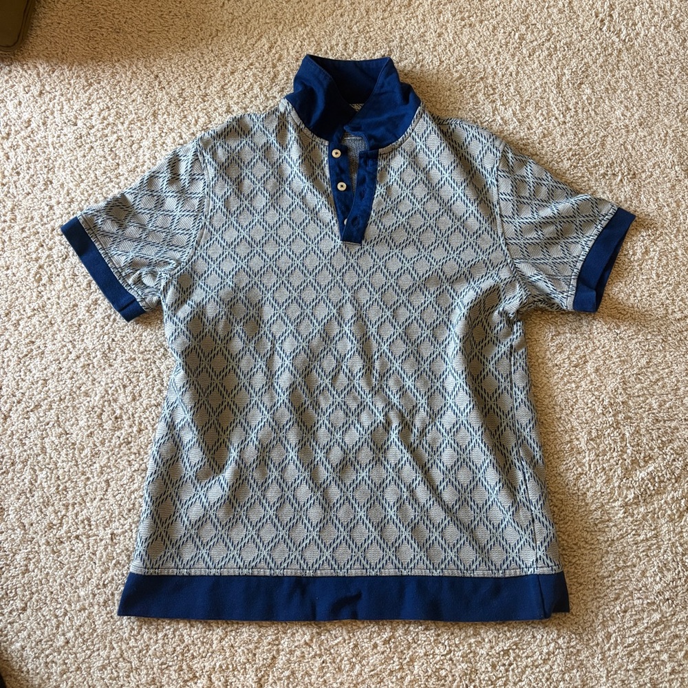 Alfani Blue and Gray Patterned Polo Shirt
